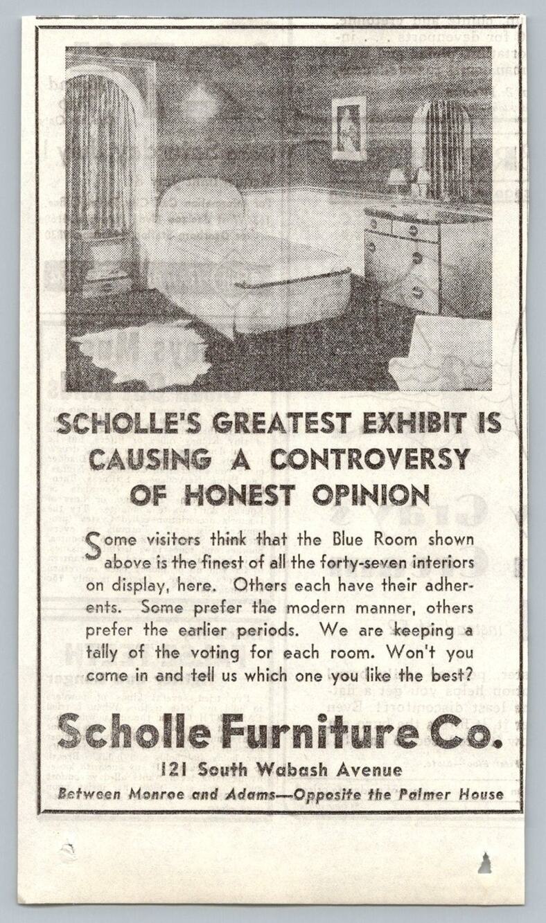 Scholle Furniture Chicago 1930s Print Ad Blue Room Interior Design Exhibit